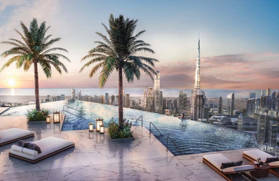 SLS Dubai, Rooftop Infinity Pool Render